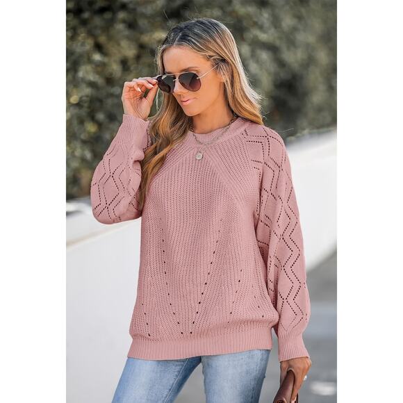 CUPSHE Blush Pink Cutout Pointelle Knit Sweater NEW Sz - M - Picture 1 of 6